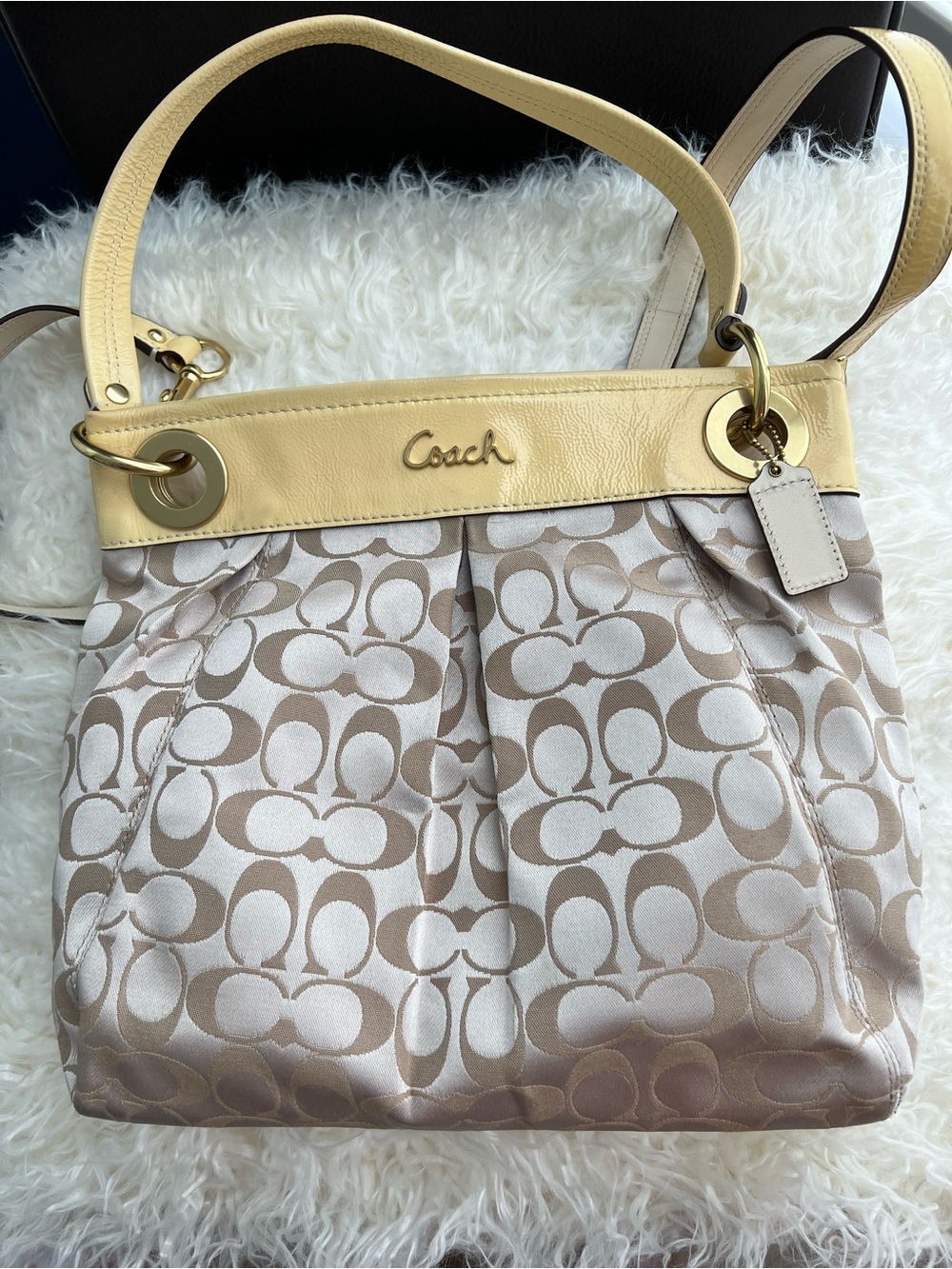 Coach Yellow and Beige Signature Shoulder Bag